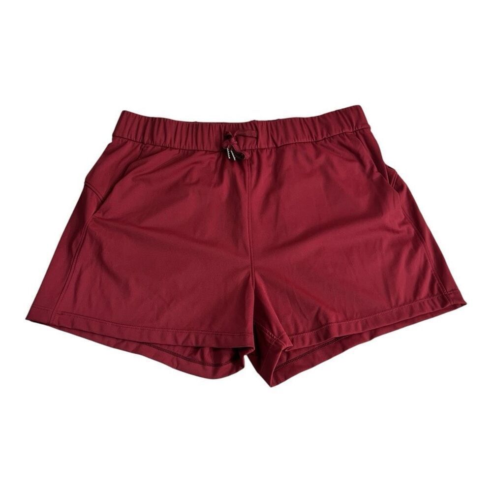 Willit Women's Red Burgundy Active Shorts Size L Pockets Elastic-Waist Sports